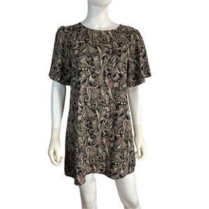 Carmela Women’s Medium Short Sleeve T-Shirt Mini Floral Paisley Dress Back Zip